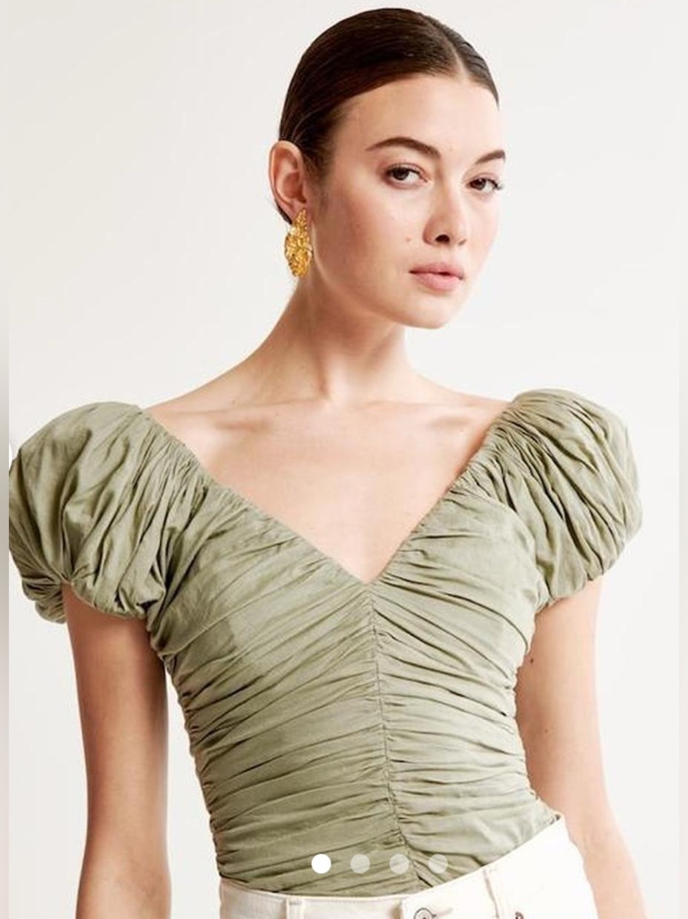 Abercrombie & Fitch Drama Puff-Sleeve Ruched Top